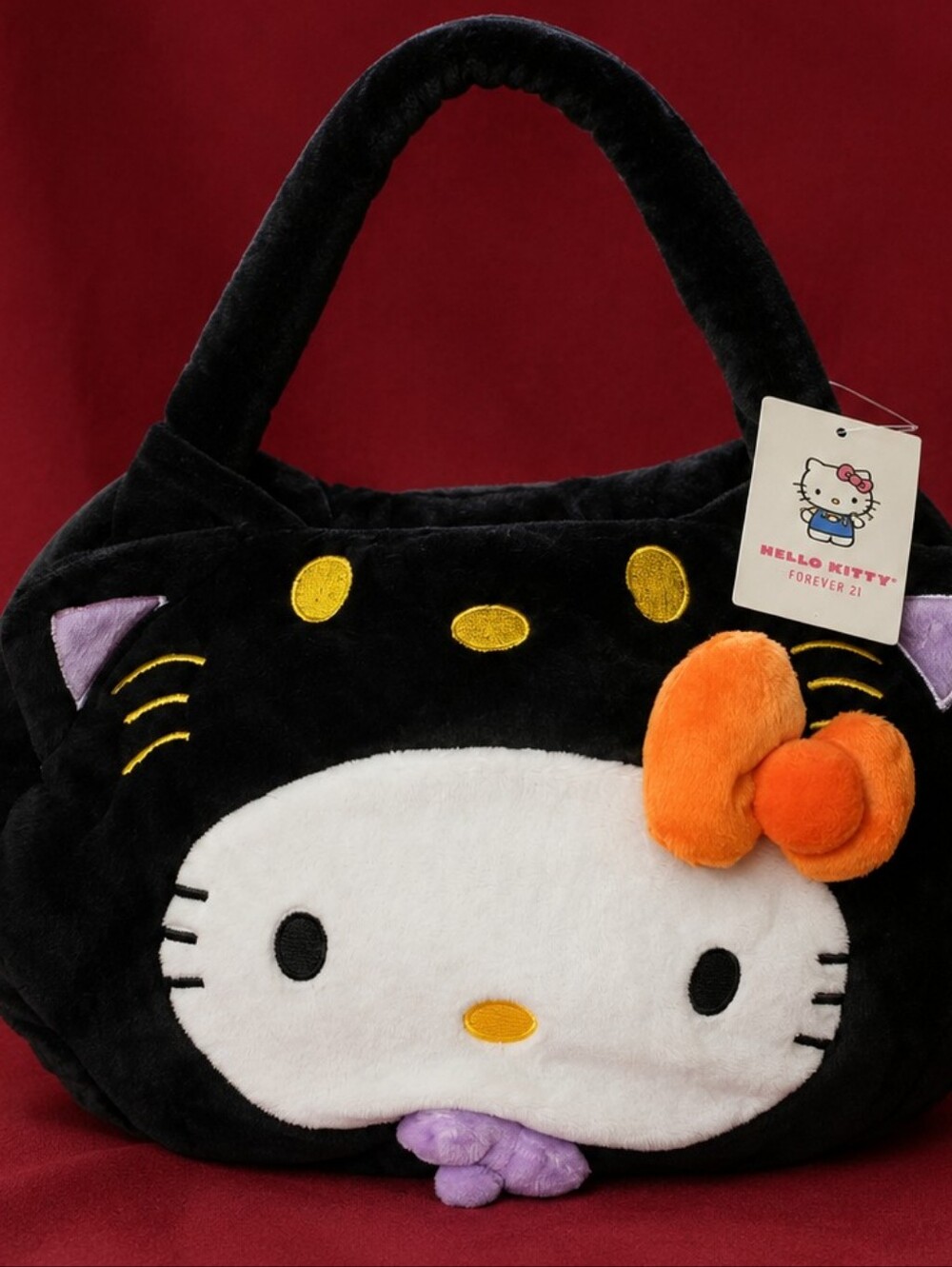 Hello Kitty Forever 21 Black Plush Mini Bag Halloween NWT
